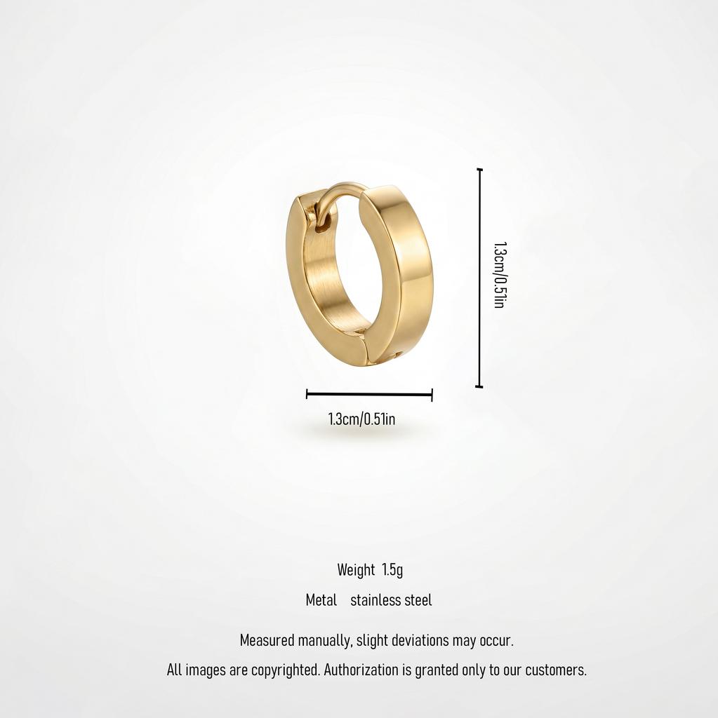 QIAOREN 12575 High Polished C Circle Ear Buckle Waterproof Stainless Steel 18K Gold Huggie Earrings Anti Allergy Basic Accessory