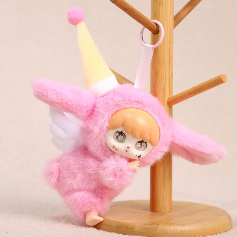 1Pcs Lying Posture Pajama Angel Plush Pendant Cute Fluffy Vinyl Doll Figure Collectible Anti-Lost Furry Doll Key Chain Kids Gift