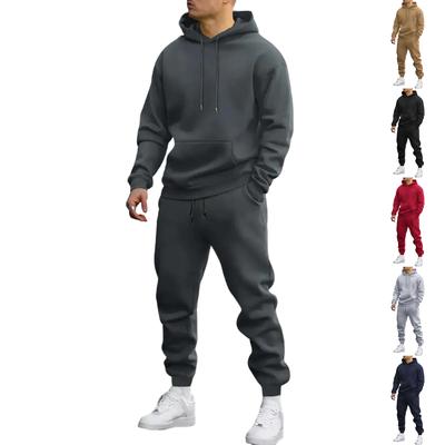 Men's Casual Sports Solid Color Hooded Sweatshirt Pullover, Long Sleeved Pants Set