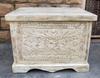Wood Painted Carved Storage Box Coffee Table-Wood Central Chest with Floral Carved Trunk for Home Décor Organizing Artwork Home Furniture