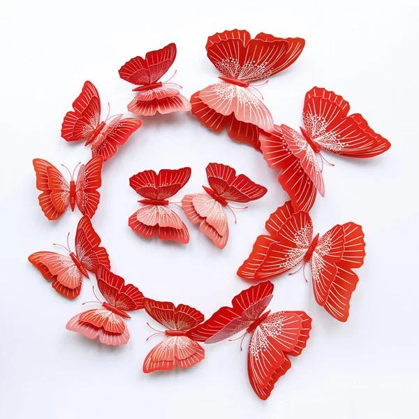 12 Peças Sete Cores Sólidas Camada Dupla Borboleta 3D Adesivo de Parede Para Casamento Decoração de Casa Borboletas Magnéticas Adesivos de Geladeira