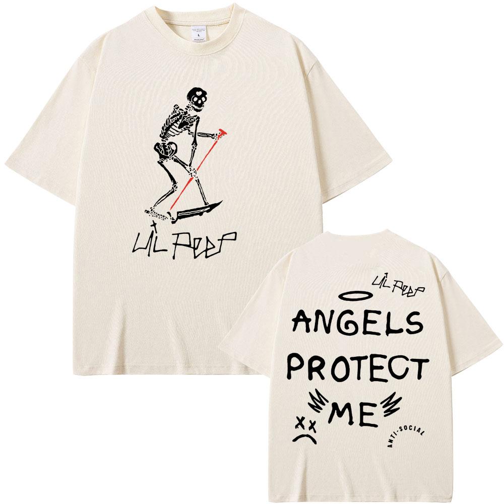 Rapper Lil Peep Cry Baby Angels Protect Me Skeleton Graphic T-shirts Men Women Hip Hop Vintage Oversized T Shirts Short Sleeve