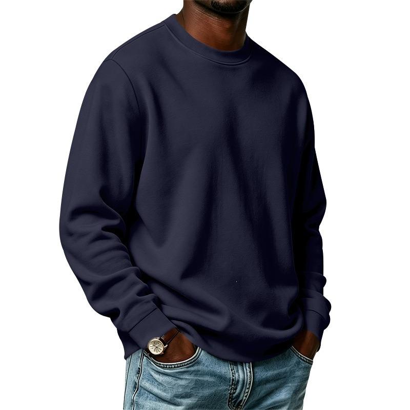 Men S Loose Fit Long Sleeve Crew Neck Solid Color Fleece Sweatshirt Fall Winter