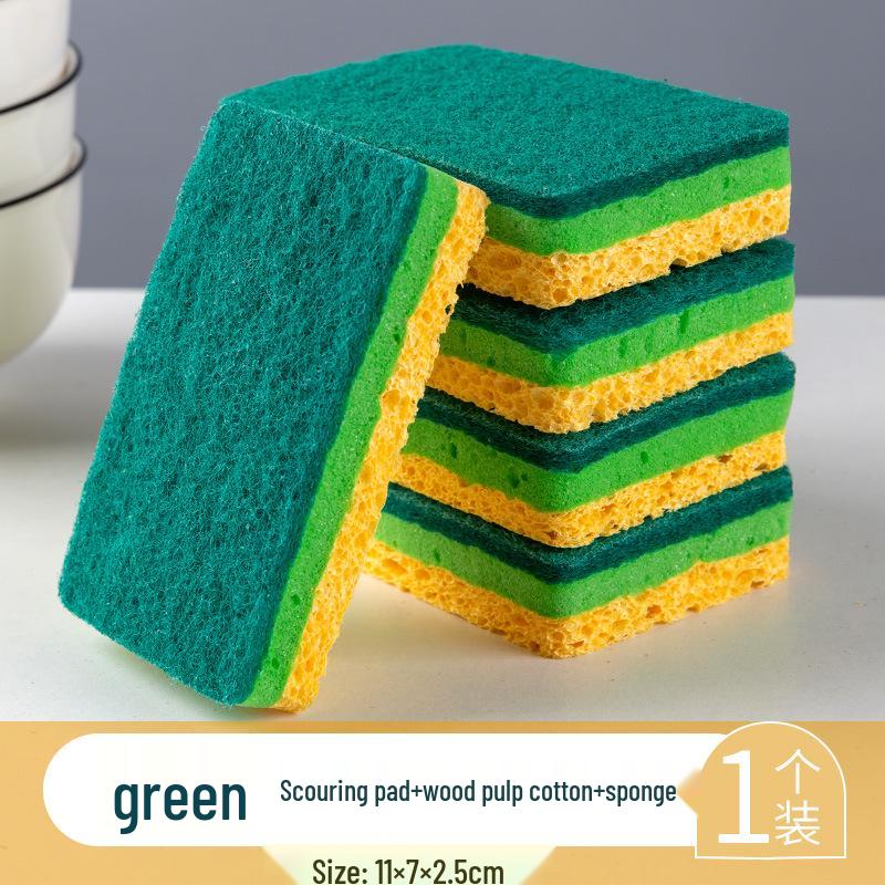 Three-Layer Wood Pulp Cotton Sponge - Double-Sided, Quick-Drying Dishwashing Sponge
