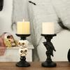 Halloween Decor Gothic Pillar Candle Holder Resin Raven Skull Candlestick Durable Holder