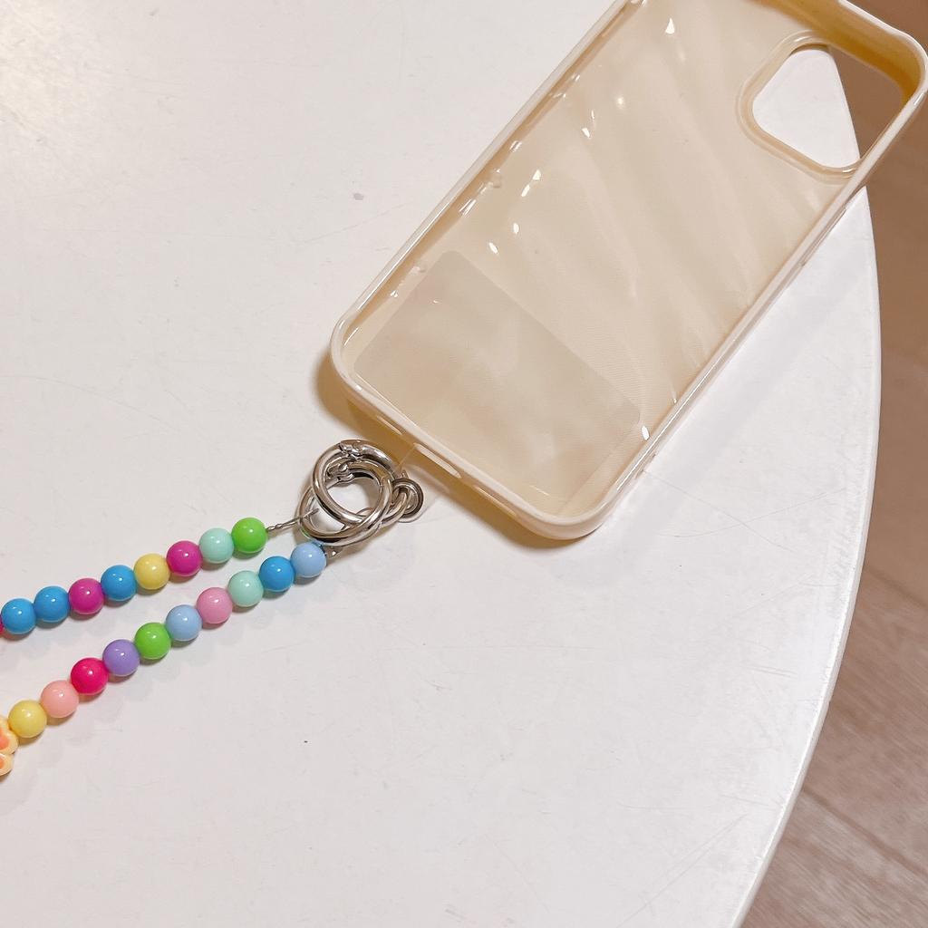 Cute Candy Rainbow Beaded Chain Crossbody Mobile Phone Lanyard Lovely Acrylic Decorative Strap for Bag Accessory
