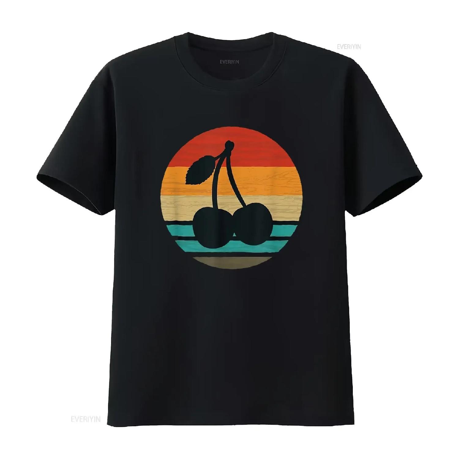Cherries Retro Style Vintage Women s  T Shirt Fashionable PrinT vintage Washed Casual homme Soft Stylish streetwear S