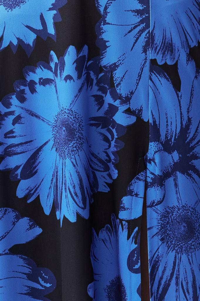 Women's Fashion Blue Patterned Gathered Double Breasted V-Neck Flexible Knitted Midi Dress