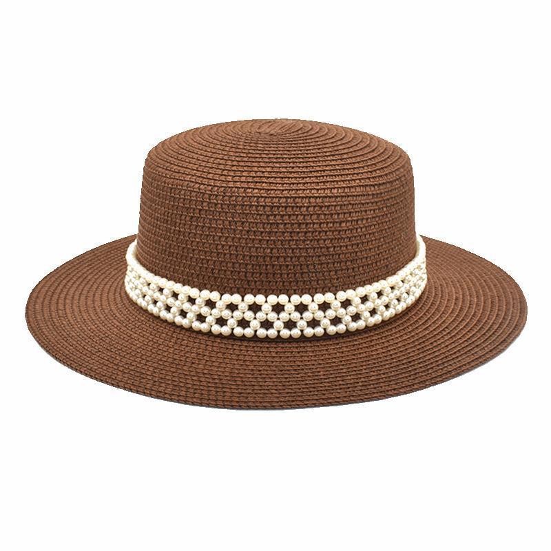 French hat summer new pearl flat top hat women's casual sun hat princess top hat trend