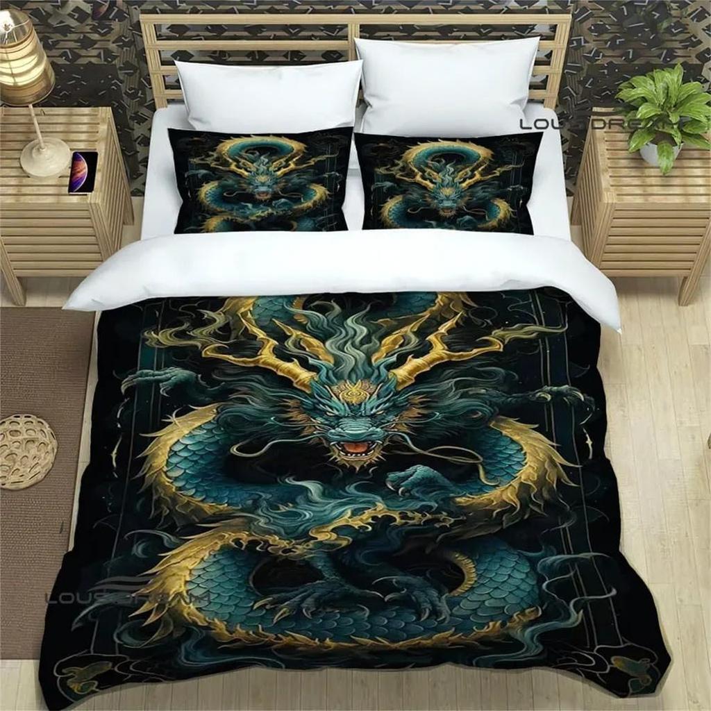 Dragons Pattern Duvet Cover Set For Kids Teens Adults,Soft Microfiber Bedding Set, Dragon Quilt Cover With 2 Pillowcase 75*50Cm