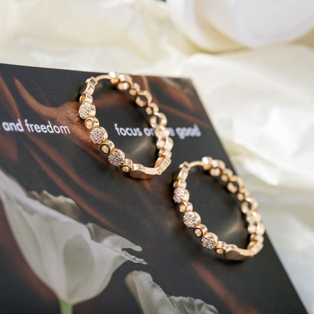 Dainty Female White Round Zircon Stone Hoop Earrings Bling Gold Color Wedding  For Women