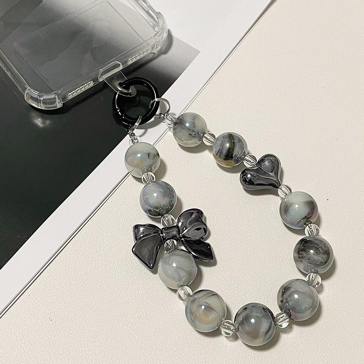 New Beaded Bow Car Keychain Mobile Phone Pendant Paint Ring Pearl Accessories Bag Decoration Key Chains for Women