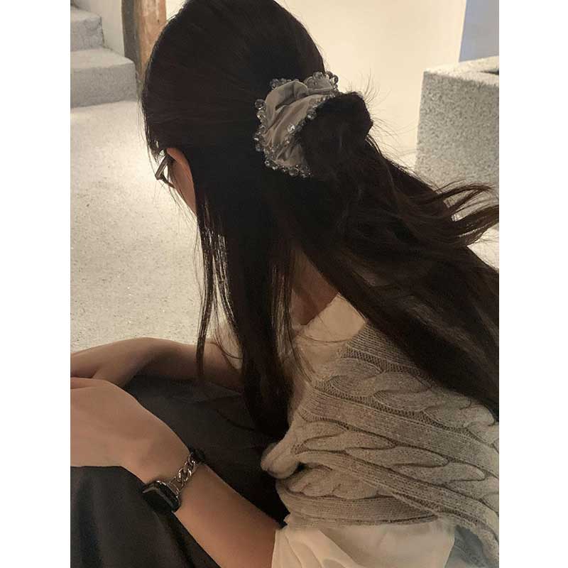 Minimalist & Versatile Rhinestone Trim Satin Scrunchie - Solid Color, Durable Hair Tie for Office Women, Suitable for High Ponytails & Updos