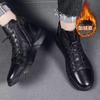 2025 Winter New Men's Cotton Shoes Men's Velvet Warm Casual Leather Shoes Black Non-slip and Wear-resistant Shoes Men