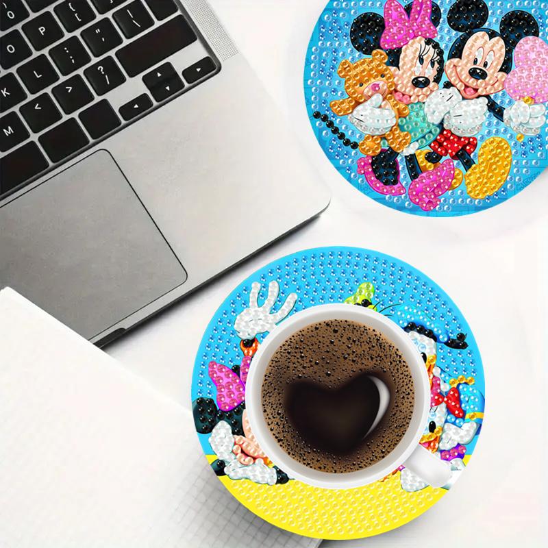 8 szt./Zestaw Motyw Przyjaźni DIY Malowanie Diamentami Podkładki pod Kubki z Uchwytem Antypoślizgowe Drewniane Mata Chroniąca Przed Plamami Kryształowe Cyrkonie Diamentowa Sztuka Podkładki pod Kubki dla Dorosłych