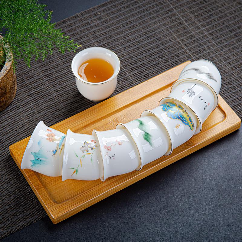 Sheep Fat Jade Ceramic Rose Tea Tasting Teacup, Personal Use Gongfu Set