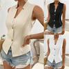 Women's Fashion Vest Casual Solid Sleeveless V-Neck Button Office Tops for Women Elegant Summer Womens Clothing Tops Lady