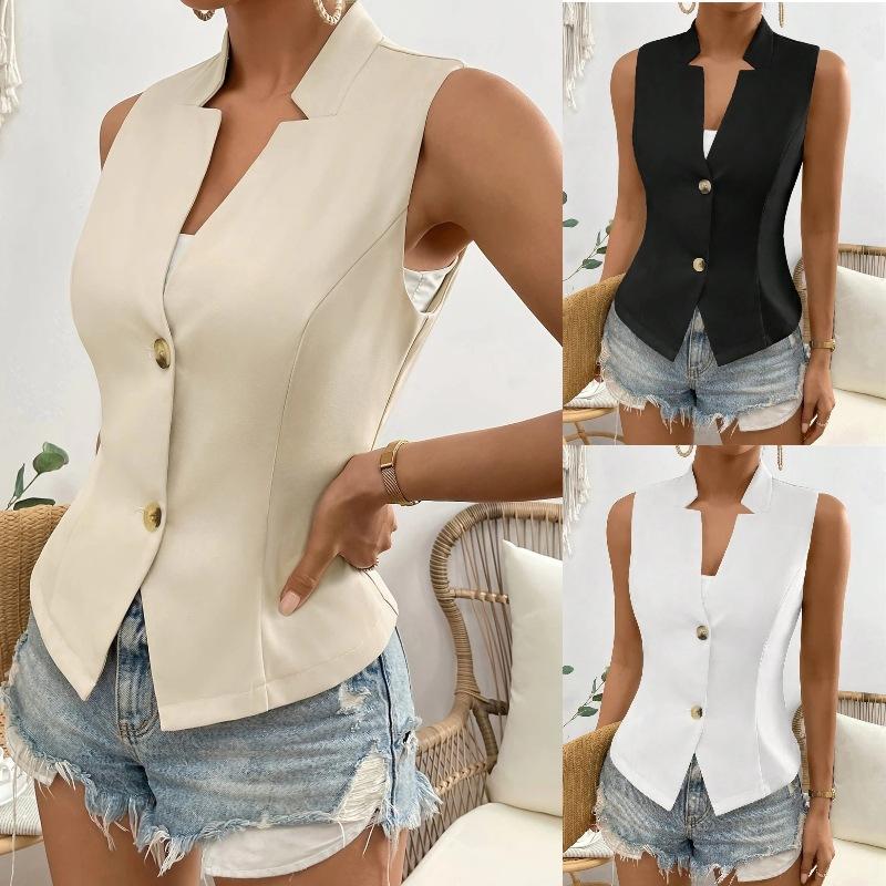 Women's Fashion Vest Casual Solid Sleeveless V-Neck Button Office Tops for Women Elegant Summer Womens Clothing Tops Lady