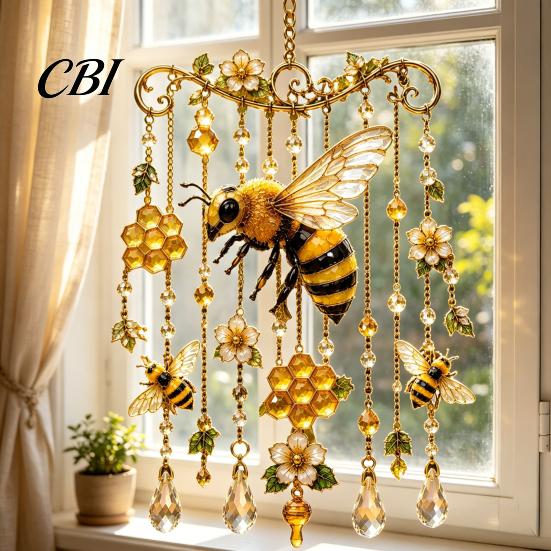 Yard Art for Outside Hummingbird Wind Chime, Chimes Outside, Stained Glass & Crystal Sun Catcher Hanging Bird Ornament Windchime, Colorful Decorations