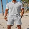 Mens Slim Fit Casual Sport Polo Shirt Shorts Set Lightweight Outfit Outdoor Leisure