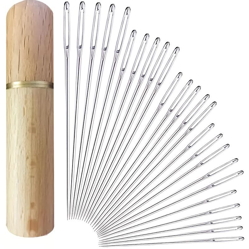 25 Pcs Stainless Steel Large Eye Hand Sewing Needles for Embroidery Yarn Knitting and Leather Repair with Storage Tube