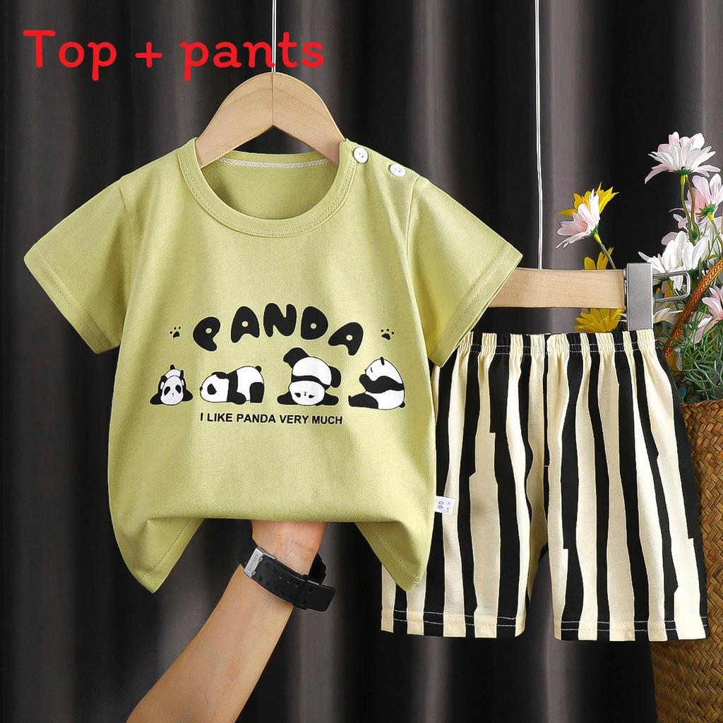 Summer Kids Toddler Short Sleeve Shorts Set With Cartoon Patterns For Boys And Girls