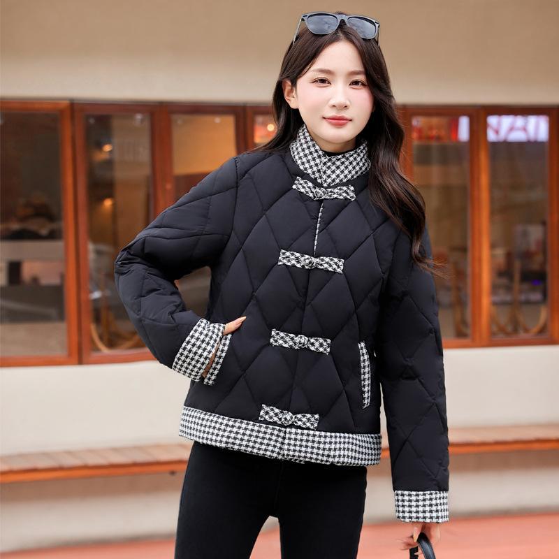 

Дизайн в китайском стиле, лоскутное хлопковое пальто в стиле маленького аромата, женское зимнее, корейское, свободное и тонкое, на пуговицах, хлопковое пальто, высококлассный тренд M чёрный