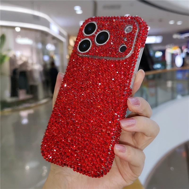 Bling Voller Diamant Case Für iPhone 17 11 12 13 14 15 16 Pro Max 16e 17e Air Glitzer Strass Kamera Schutz Weiche Hülle For iPhone 16e or17e rot