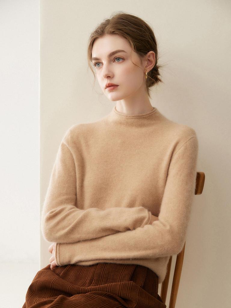 Pure Cashmere Half-High Collar Sweater: Autumn/Winter Loose Knit Base Layer