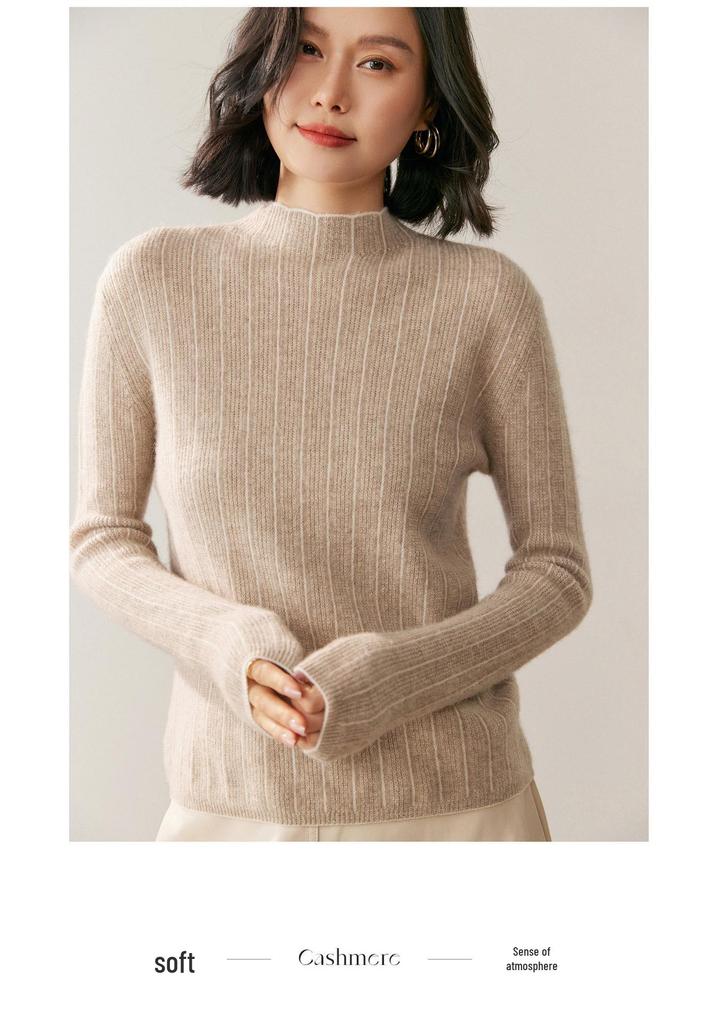 Women's Cashmere Sweater - Autumn/Winter, Half-High Neck, Thin Fit, Long Sleeve Pullover, Fashion Base Layer.