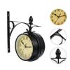 Wrought Iron Round Wall Hanging Double Sided Faces Retro Station Clock Chandelier Wall Hanging Clock Home Garden Decoration