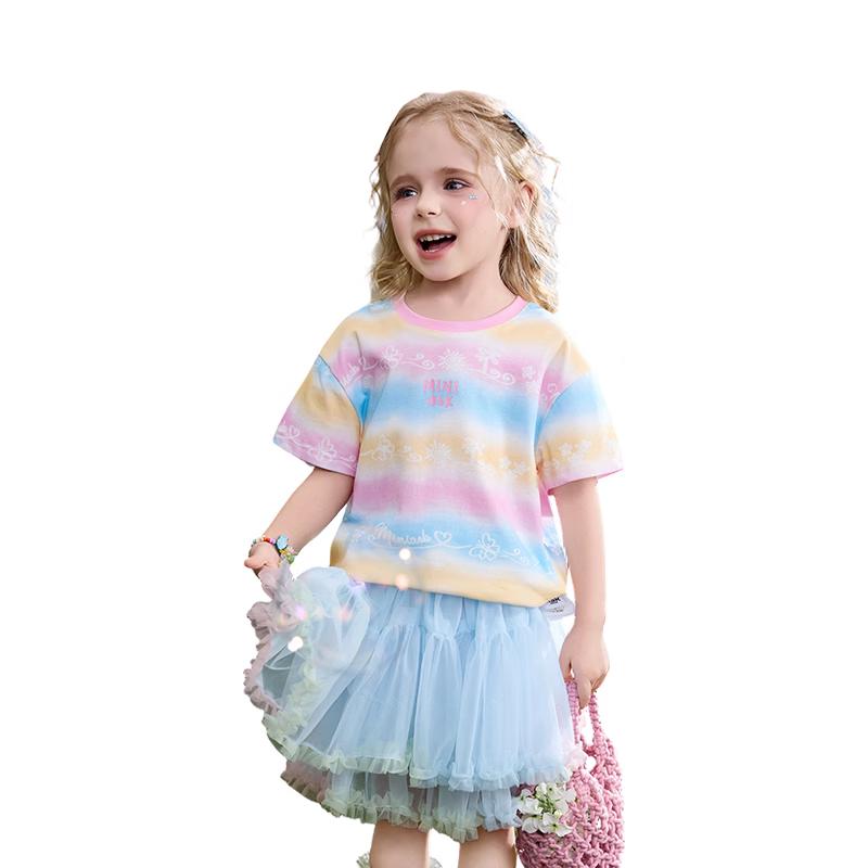 ASK JUNIOR Girls  Color-block Cotton Short Sleeve T-shirt 90
