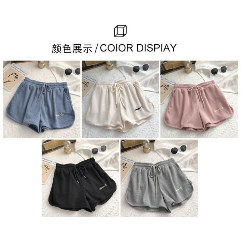 Waffle Sports Shorts Women's Summer Korean Version of Loose High Waist Home Wide Leg Hot Pants To Wear