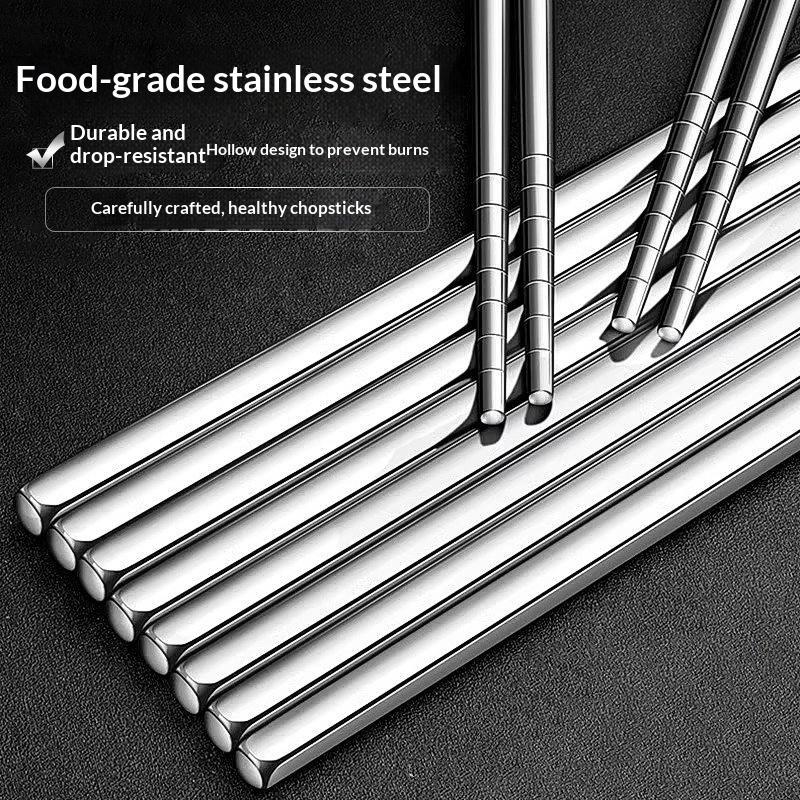 Mold Free Stainless Steel Chopsticks 4 Pairs Non-slip Reusable Cutlery for Home Sushi Restaurant Catering