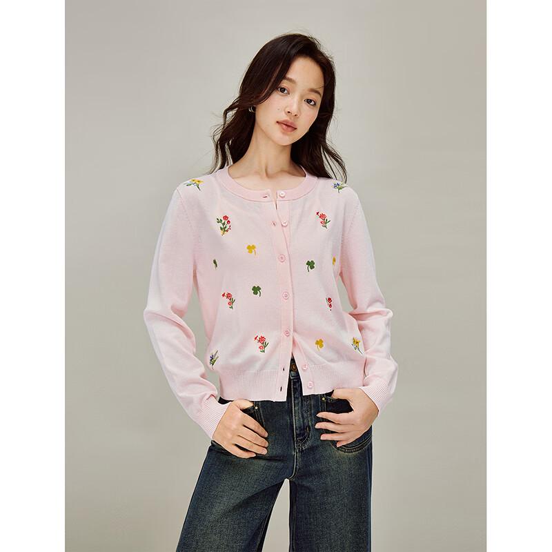 INMAN Women's Floral Embroidered Knit Cardigan