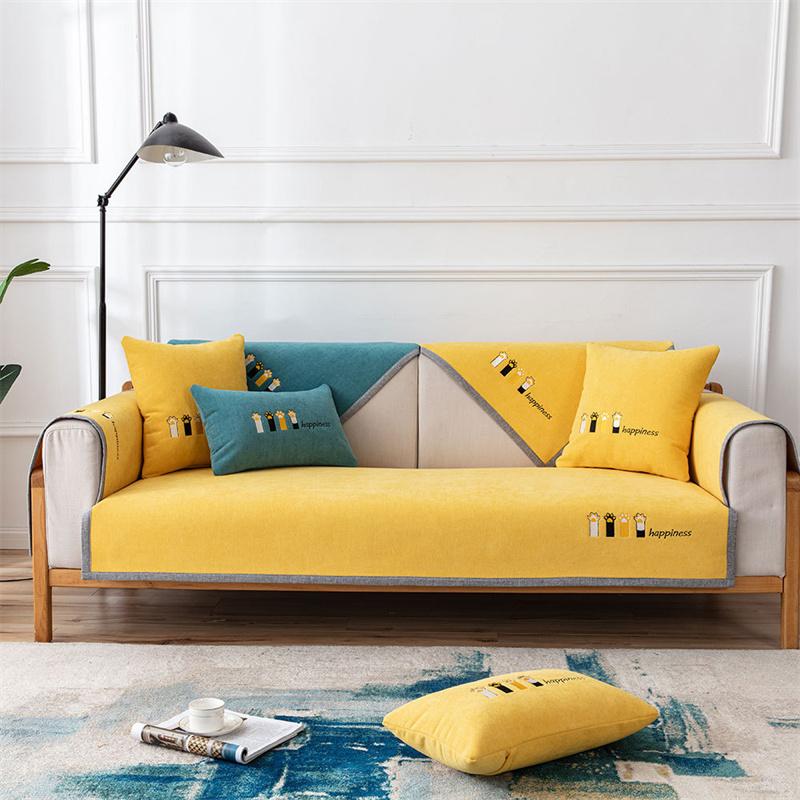 Nordic Cute Cat Print Chenille Sofa Mat Non-slip Sofa Towel Couch Cushion Cover Four Seasons Universal Simple Couch Slipcovers