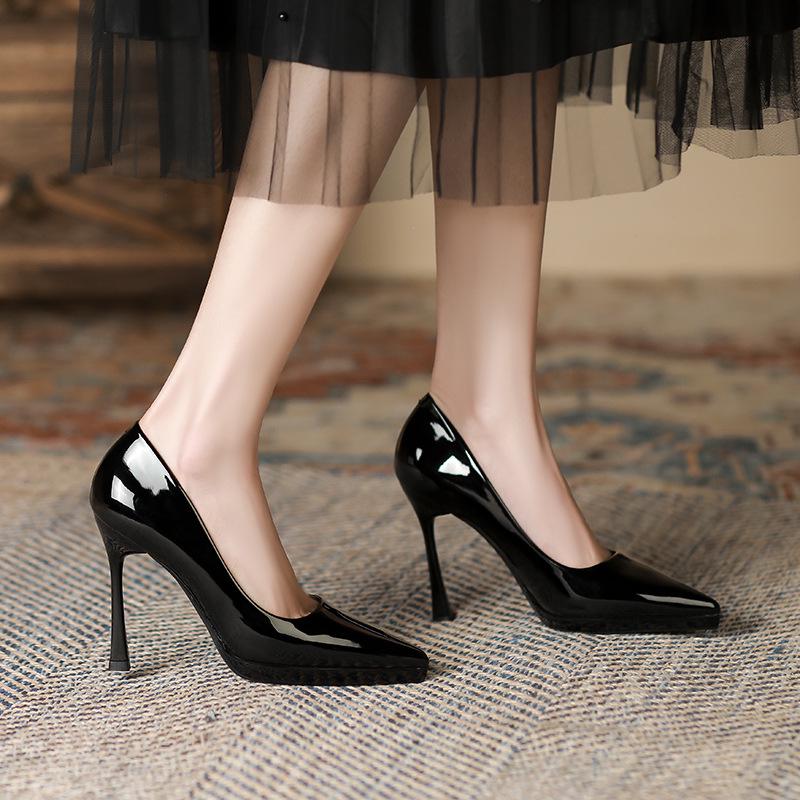Solid Color Patent Leather Stiletto Platform Heels - Sexy Pointed Toe Women's Shoes 2025 Edition