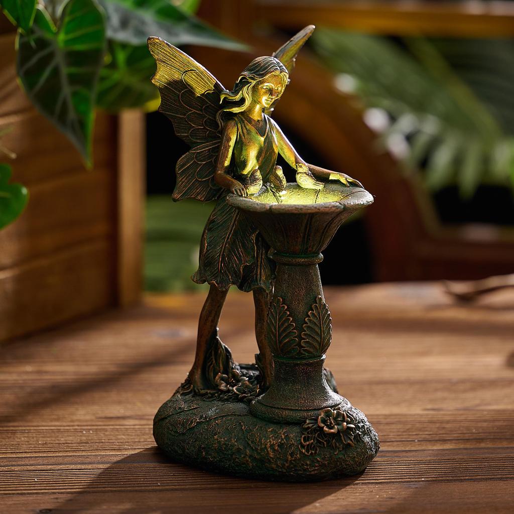 Valery Madelyn Gartendekoration, Ornament, Brunnenfee, Gartenlicht im Bronzestil, Solarlampe, Außendekoration, Stilvolle Dekoration, Gartenornament,