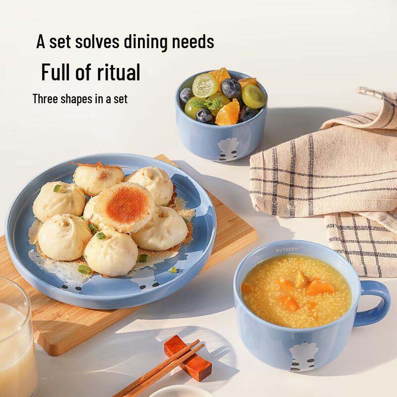 Buydeem Canvas Cat Paw Ceramic Tableware 3-Piece Set