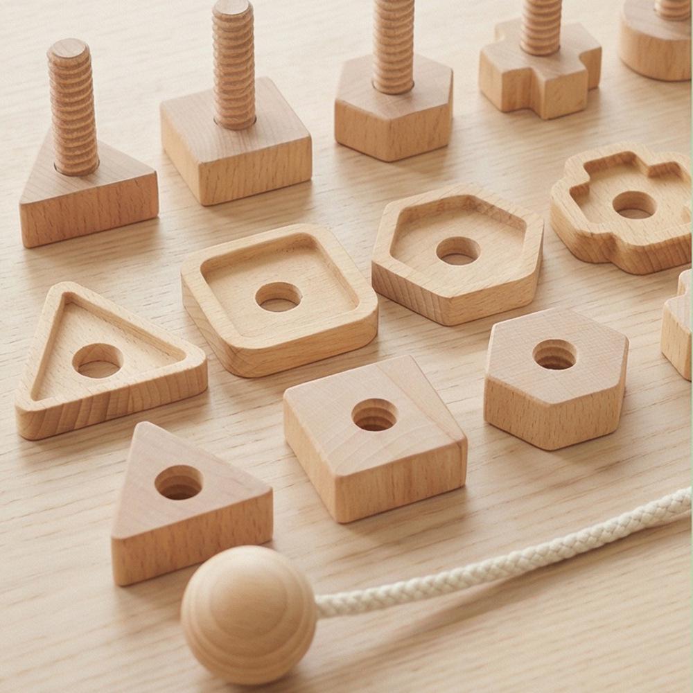 Children's Wooden Nut Shape Stringing Game - Educational Toy for Shape Matching & Fine Motor Skill Development