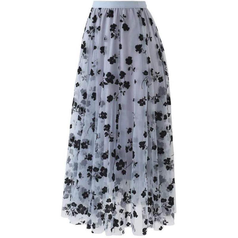 

Европейская и американская женская одежда A Word с высокой талией, тонкая, средней и длинной юбкой-маятником из сетки для женщин XXL серый