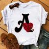Rose ABC Alphabet Graphic Print White Tee Women Casual Loose Oversize Shirt Top Daily Wear Durable Plus Size Short Sleeve