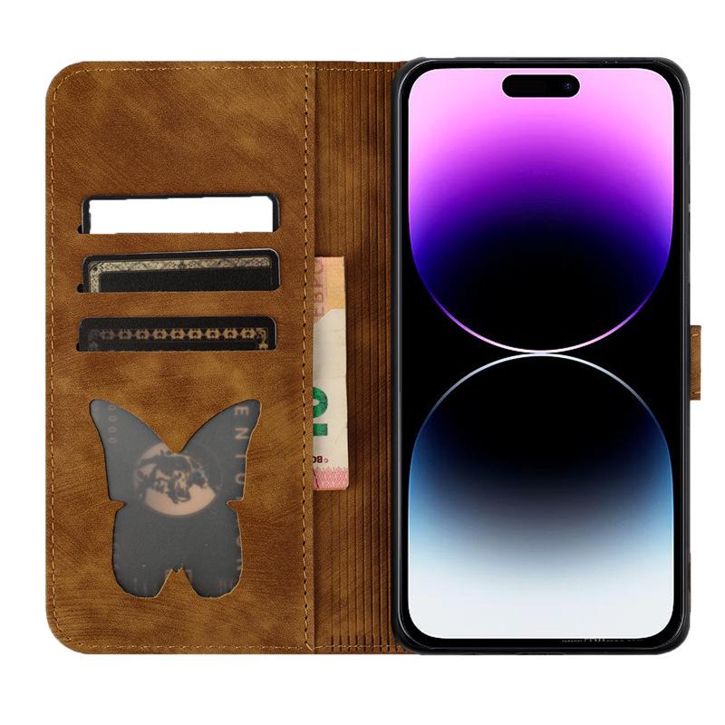 Butterfly Cat Embossed Leather Flip Case for Apple iPhone Pro Max SE3 - Card Holder for Women