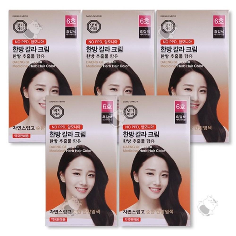 Daenggi Meori Herbal Color Cream Gray Hair Dye No. 6 Dark Brown 5 pcs
