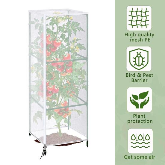 Garden Netting Plant Cover Square Tomato Cage Cover Breathable Mesh Insect Bird Barrier Netting with Zipper And Drawstring for Protecting Plants