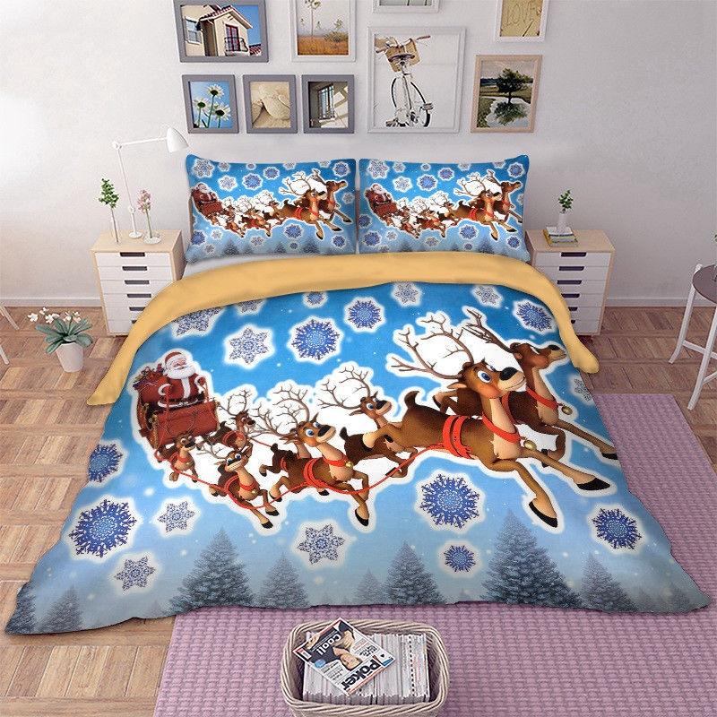 Luxurious Father Christmas Duvet Cover Pillow Cases Santa Claus Quilt Cover Bedding Set