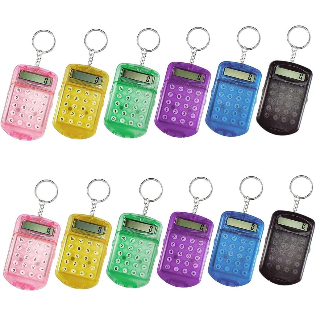 Mini Calculator Keychain 12Pcs 6 Color Compact Portable Mini Calculator with Button Cover for Kids, Students at School