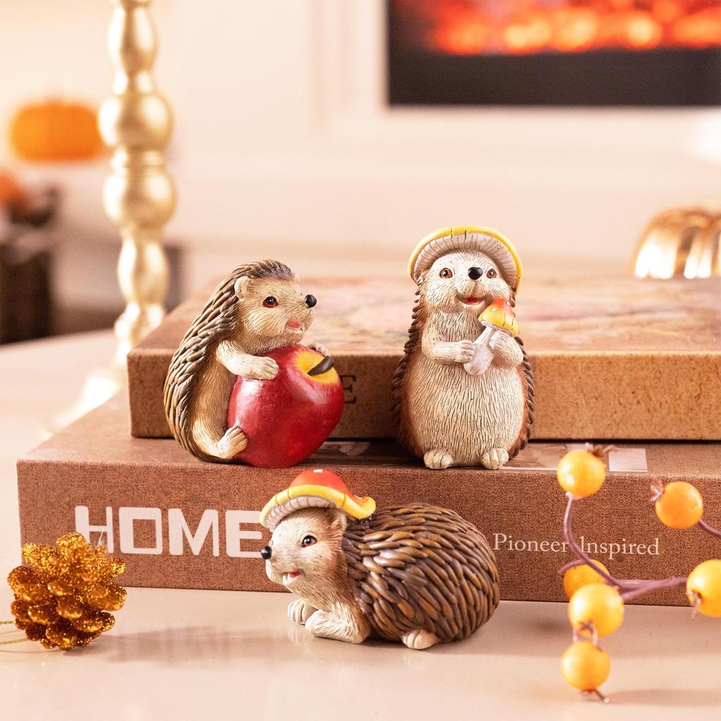 Valery Madelyn Autumn Ornaments, Seasonal Decor, Cute Hedgehog Set of 3 Figurines, Objects, Interior Decor, Outdoor Decor, Statues, Autumn Garden,