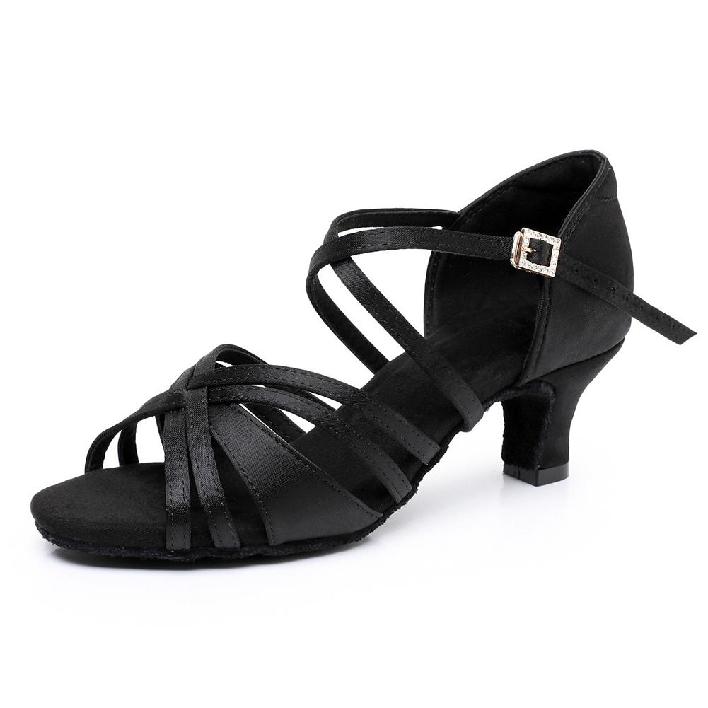 

Новые туфли для латиноамериканских танцев на среднем каблуке, атласные с открытым носком, национальный стандарт, высота каблука 5 см 41 чёрный