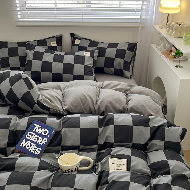 Plaid Style Bedding Set Skin-friendly Quilt Cover Pillowcase Bedsheet Home Bed Linen Sets Single/Full/Queen/King Size Bedclothes
